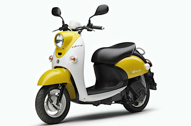 Yamaha e-Vino Japan yellow front quarter