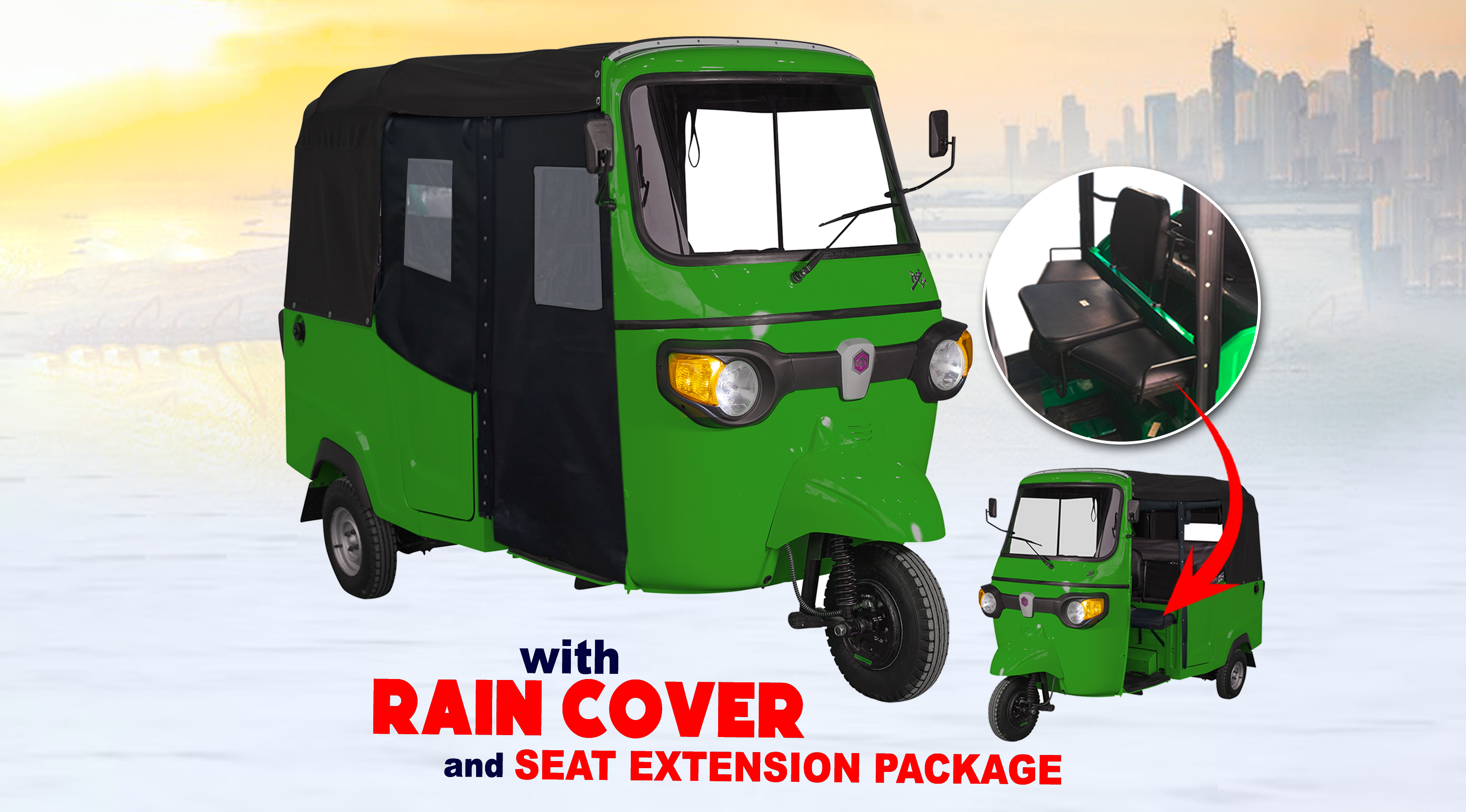 Ape City 230cc with Rain Cover & Seat Extension Package